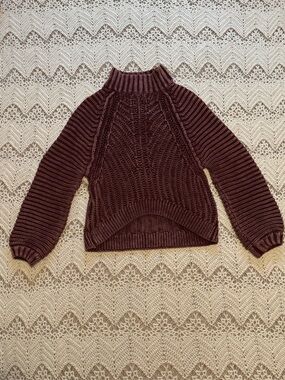 Free People Sweetheart Rib Chunky Mock Neck Sweater in Garnet Grotto 100% Cotton